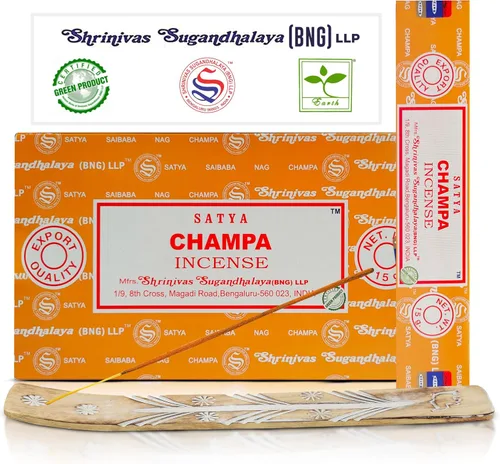 Varillas de incienso Satya Champa, Paquete de 15gmx12 de inciensos Satya Bng con paquete de soporte de incienso Raajsee, Incienso natural Satya Nag