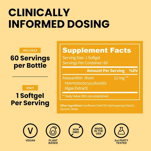 Miniatura 4 de Suplementos de astaxantina de 12 mg Cápsulas blandas veganas de astaxantina de microalgas Antioxidante para hidratación de la piel, elasticidad