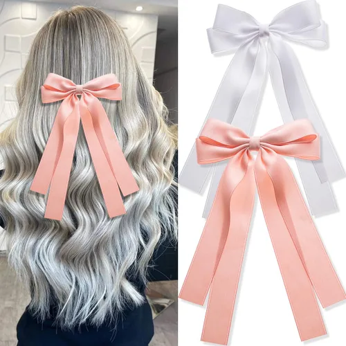 Miniatura 11 de Seneeel Lazos para el cabello, 2 piezas grandes de lazo doble para mujer, negro, blanco