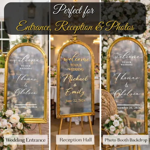 Miniatura 7 de Calcomanía con texto en inglés "Welcome to Our Wedding Mirror" – Soon to Be Mr & Mrs - Calcomanía de espejo personalizable – Just Married