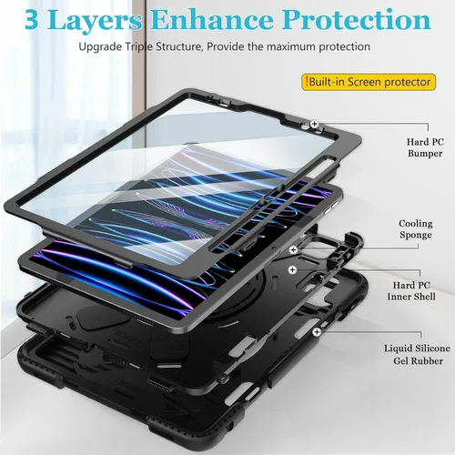 Miniatura 6 de Funda para iPad Pro de 11 pulgadas (2022/2021/2020/2018): Funda de silicona para iPad 11 (4ª/3ª/2ª/1ª) generación con protector de pantalla, Negro