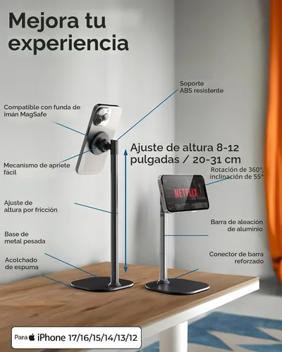 Miniatura 6 de COOPER MagStand, soporte magnético ajustable para iPhone para escritorio y teléfono para grabación de video, compatible con MagSafe, soporte