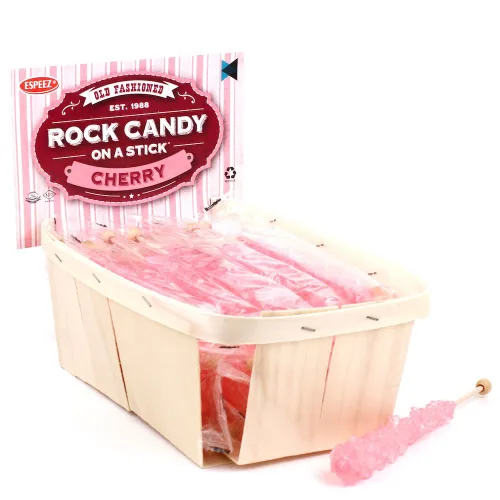 Miniatura 20 de Palitos de caramelo de roca extragrandes: 12 paletas de cereza rosa – envueltas individualmente – Palitos de caramelo de roca de cristal