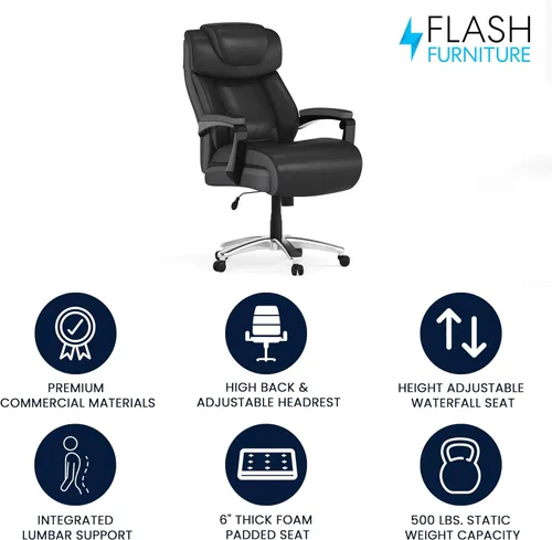 Miniatura 4 de Flash Furniture Hercules Series Silla de oficina giratoria LeatherSoft con respaldo alto, silla ejecutiva ergonómica con reposacabezas y altura Negro