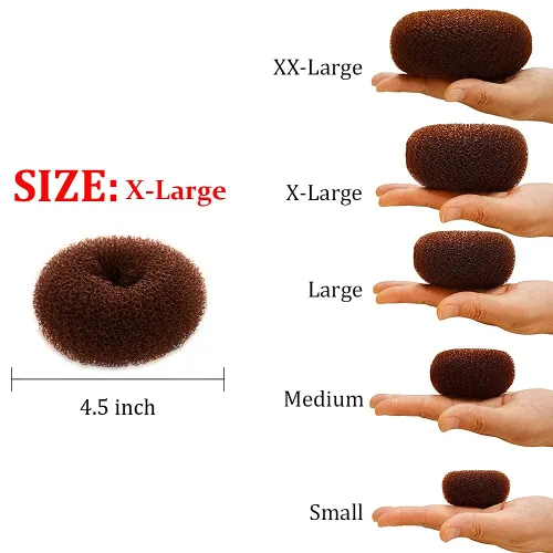Miniatura 2 de 2 piezas para hacer bollos de dona para el cabello, moldeador de donas para cabello grueso y largo (XL, 4.5 pulgadas/marrón)