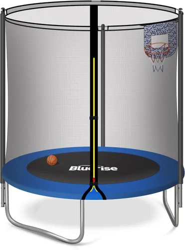 Miniatura 10 de Bluerise - Cama elástica de 55 pulgadas/6 pies, para niños, juego interior y exterior, con canasta de baloncesto para cama elástica, malla de Rosa