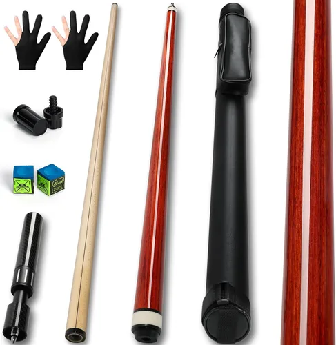 lotmusic Advanced Pool Stick with Telescopic Cue Extension, Original Dyeing Brown Cue Sticks for Billiard Enthusiasts, 58'' Pool Cue Set with