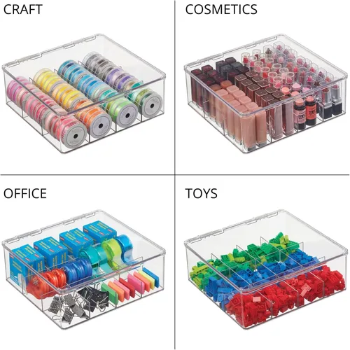 Miniatura 6 de mDesign Organizador de cocina de plástico, práctica caja de almacenamiento con 12 compartimentos y tapa con bisagras, caja de almacenamiento