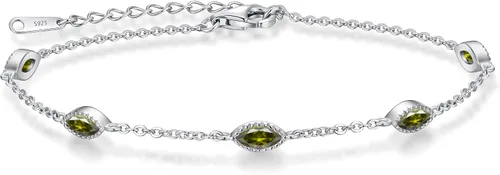 Miniatura 29 de CDE Pulsera de piedra natal para mujer, plata de ley 925, con eslabones de mal de ojo, gótico, negro, angular, con circonita cúbica, aniversario