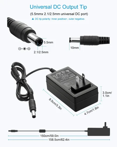 Miniatura 4 de ALITOVE Fuente de alimentación 12V CC 3A 36W Adaptador AC universal 100-240V 50-60hz a adaptador de alimentación de 12 voltios 3Amp 2.5A 2A 5.5mm x