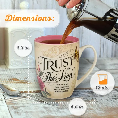 Miniatura 2 de Christian Art Gifts Taza de café de cerámica con diseño de rosas rosadas y mariposas amarillas – Taza de 12 oz. sin plomo, taza inspiradora
