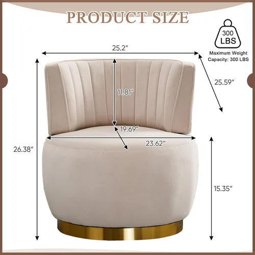 Miniatura 2 de Silla giratoria de terciopelo, moderna silla decorativa tapizada, silla redonda giratoria de 360° con base de metal dorado, cómoda silla de brazo
