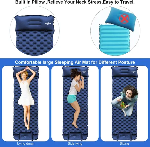 Miniatura 5 de WANNTS Almohadilla de dormir, almohadilla de dormir ultraligera e inflable para acampar, bomba incorporada, ideal para senderismo - colchoneta