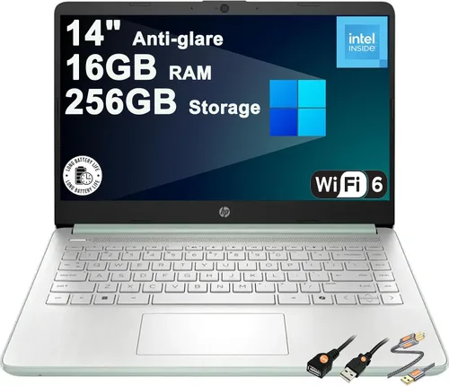 Miniatura 26 de HP 14 portátiles portátiles livianos para negocios y estudiantes, 14 pulgadas, HD, antirreflejo, Intel de 4 núcleos, N150, 8 GB de RAM, 192 GB