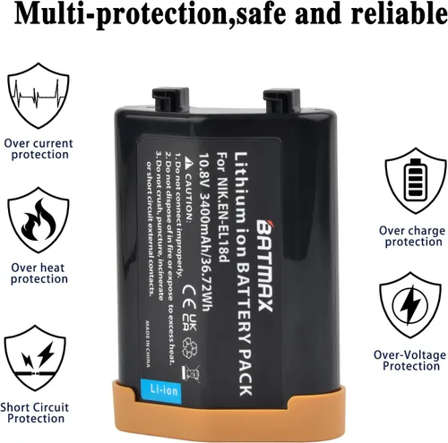 Miniatura 4 de Batmax Batería EL18d EN 3400mAh para cámaras Nikon EN-EL18d Nikon D5, D6, Z9, D4, D4S