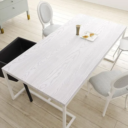 Miniatura 2 de VEELIKE Papel tapiz texturizado de madera blanca de 15.7 x 354 pulgadas y papel de contacto, vinilo de grano de madera plateada para encimeras