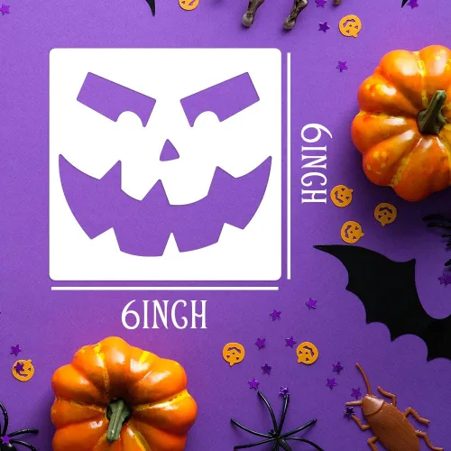Miniatura 2 de Plantillas de cara de calabaza de 6 pulgadas, plantillas de Halloween, plantilla reutilizable para tallar calabaza para pintar en ventana de papel