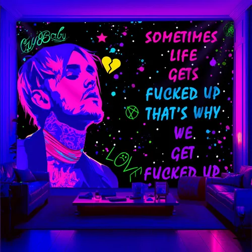 Miniatura 11 de PSYHILAR Blacklight Lil Peep Tapestry, Pósteres de Luz Negra para Dormitorio, Bandera UV Star Shopping Rapper (40 x 30 Pulgadas)