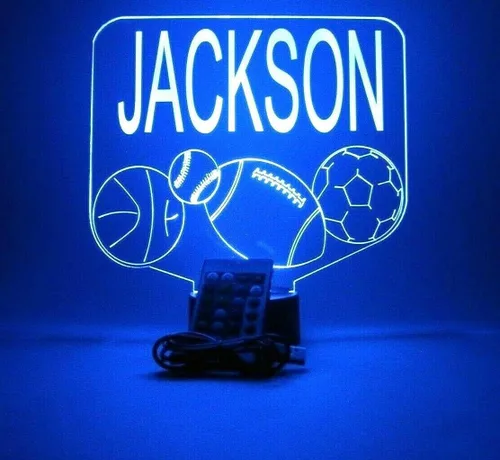 Sports Array - Balón de fútbol, béisbol, fútbol, baloncesto con nombre personalizado, lámpara de luz nocturna con nombre personalizado, lámpara de