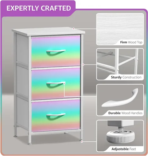 Miniatura 4 de Sorbus Mesita de noche con 3 cajones, mueble de noche y mesa auxiliar para el hogar, accesorios de dormitorio, oficina, dormitorio universitario