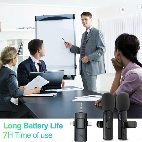 Miniatura 5 de Micrófonos Lavalier inalámbricos para iPhone, iPad, Android, cámara, micrófono USB-C 3 en 1, micrófono de batería de 7 horas, mini micrófono
