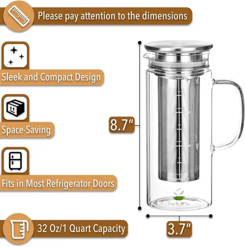 Miniatura 2 de BTT- Cafetera de café frío, cafetera helada, 1 cuarto de galón, 32 onzas, cafetera de té helado, cafetera fría, jarra de té, accesorios de café
