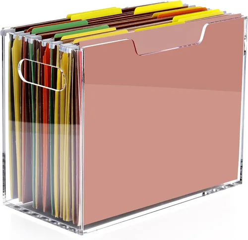 Miniatura 11 de DINGHUO Caja organizadora de archivos de acrílico tamaño carta, organizador de archivos colgantes, caja de carpetas de archivos portátil