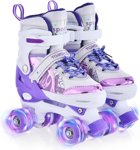 TOMSHOO Patines de ruedas para niños y niñas de 3 a 5, 5 a 8, 6 a 12, 4 tamaños, patines ajustables con ruedas iluminadas, para regalo de cumpleaños