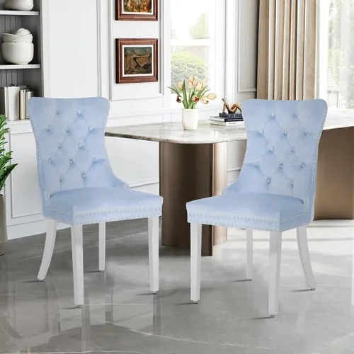 Miniatura 10 de Juego de 2 sillas de comedor de terciopelo, sillas de comedor modernas de lujo con patas de acero inoxidable doradas, sillas decorativas de cocina