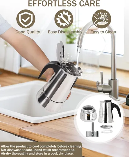 Miniatura 9 de Express Stovetop Coffee Maker 2 Cup 100ml 3.5oz-(Stainless Steel) Italian Espresso Maker Food-Grade Home Kitchen & Camping All Stovetops