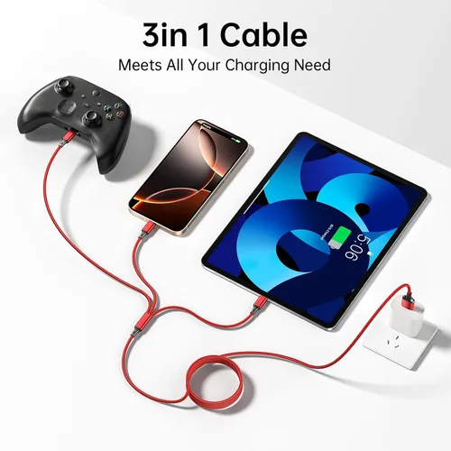 Miniatura 7 de Cable de carga múltiple, paquete de 2 cables de carga multiteléfono de 4 pies, trenzado, universal, 3 en 1, cable de carga extra largo múltiple USB