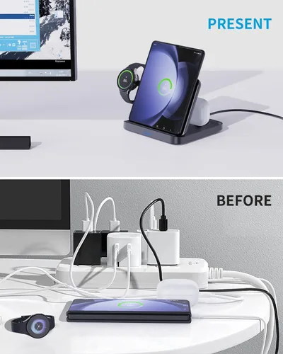 Miniatura 7 de para Samsung Z Fold 6/5 Estación de Carga Inalámbrica, Soporte de Carga Rápida Plegable 3 en 1 para Galaxy Z Fold 4, Flip 6/5, S23/S22, Note20/10