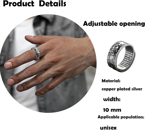 Miniatura 3 de Aeboocag 2 anillos de mantra Feng Shui Pixiu para mujeres y hombres, doble protección, riqueza, amor, salud, amuleto budista de buena suerte