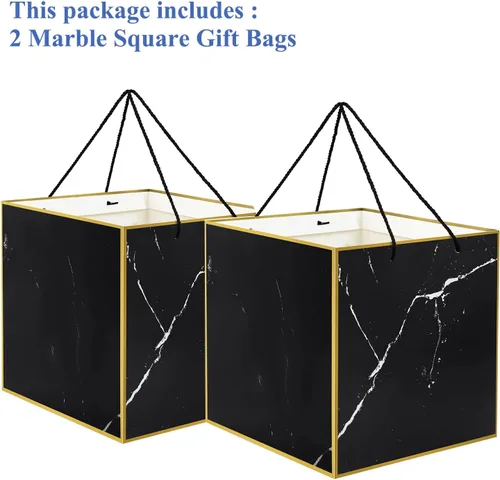 Miniatura 2 de 2 bolsas de regalo grandes negras, bolsa de regalo negra de 11.8 pulgadas, bolsas de regalo de cumpleaños de mármol negro para hombres, bolsas