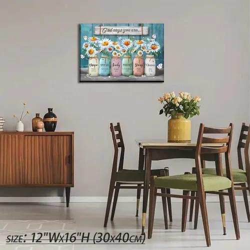 Miniatura 6 de Lienzo floral enmarcado, arte para la pared, con versículos de la Biblia, con texto en inglés "God Says You are", póster de flores de margarita