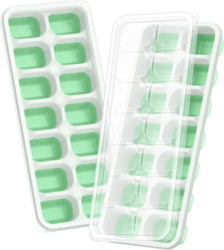 Miniatura 16 de ChefAide Bandeja para cubitos de hielo con tapa, 4 paquetes de 56 cubos, bandejas apilables duraderas para cubitos de hielo para congelador
