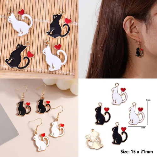 Miniatura 2 de 30 dijes adorables de gato de anime para hacer joyas, mezcla de 3 diseños de esmalte de gato blanco y negro, encantadores dijes para mujeres, hechos