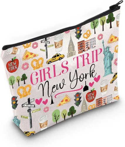POFULL Nueva York Vacaciones Regalo Viaje Nueva York Cremallera bolsa Viaje Cosméticos Bolsa, Bolsa de Cosméticos de Viaje para niñas Nueva York,