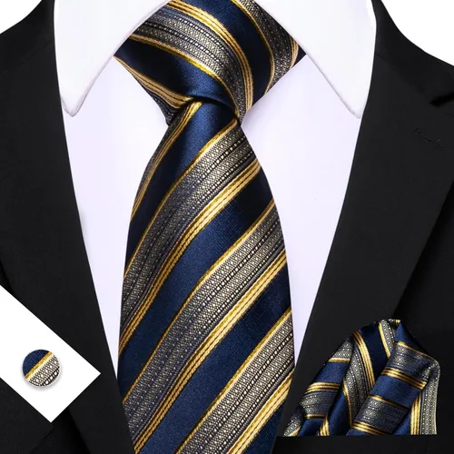 Miniatura 68 de Barry.Wang Juego de corbatas para hombre, corbata de seda a rayas, tejido a cuadros, gemelos formales, negocios, boda
