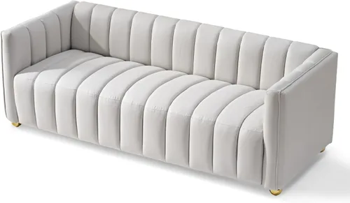 Miniatura 8 de Container Furniture Direct Glam - Sofá Art Deco tapizado de tela con marco de madera maciza de 82.7 pulgadas para sala de estar, oficina, Marfil