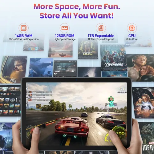 Miniatura 2 de Tableta, tableta Android 2025 con teclado de 14 GB+128 GB+1 TB expandir, tabletas celulares 4G con ranura dual SIM, tabletas 2 en 1 Octa-Core