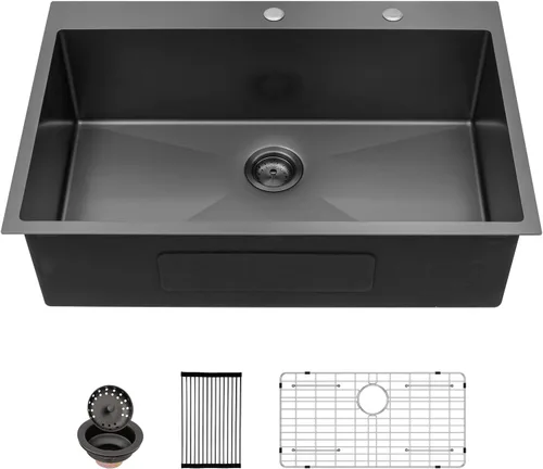 Miniatura 13 de Sarlai - Fregadero de barra negro de 15 pulgadas, fregadero de barra de 15 x 15 pulgadas, fregadero de montaje superior cuadrado, acero inoxidable
