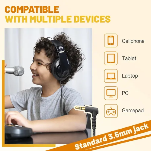 Miniatura 3 de RockPapa Comfort Audífonos para la escuela, ligeros, para niños, niñas, adolescentes, con cable de 3.5 mm para reproductor de CD y DVD, tablet, Negro