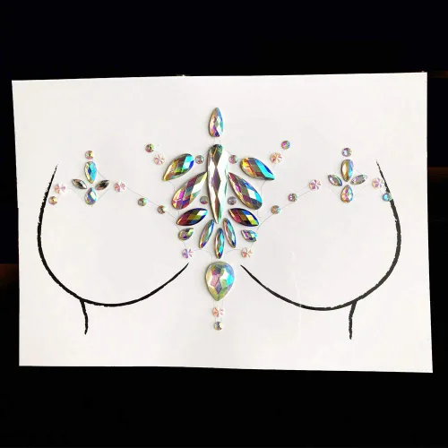 Miniatura 4 de 1 unids Mama Joya Decoración Rhinestone Pecho Pegatina Temporal Tatuaje Cuerpo Pegatinas Flash Mama Diamante Adhesivo Pegatinas para Mujer Festival