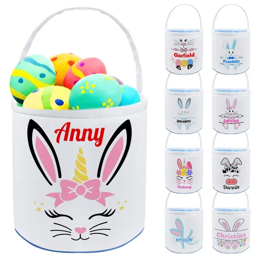 Miniatura 24 de Cesta de Pascua personalizada con nombre, bolsas de lona personalizadas para niños, cestas de Pascua para bebés, niños y niñas, color azul