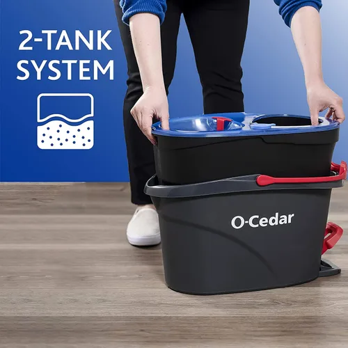 Miniatura 3 de O-Cedar Sistema de limpieza de suelos con cubo y fregona giratoria de microfibra RinseClean y 4 recambios adicionales de cabezal de mopa