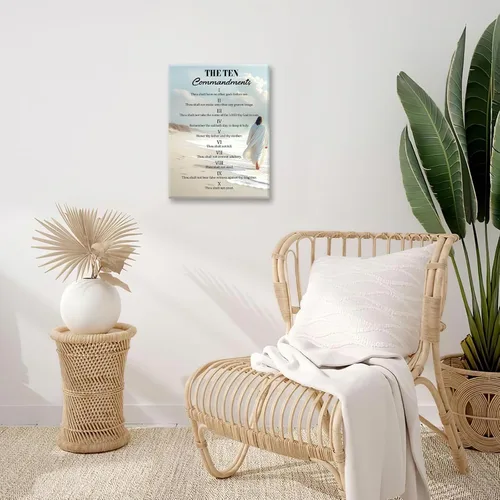 Miniatura 6 de Arte de pared con los 10 mandamientos, lienzo de los diez mandamientos, decoración de pared, pintura enmarcada inspiradora cristiana, obra de arte