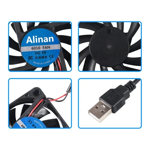 Miniatura 4 de Alinan 4 unids 6010 5V Ventilador USB Puerto 2.362x2.362x0.394 in 2-pin Manga Bearing Brushless DC Cooling Fan Impresora 3D Ventilador