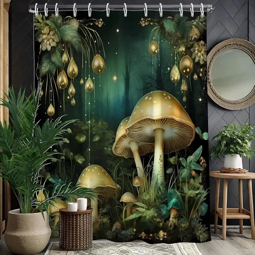 Miniatura 10 de Cortinas de ducha de bosque encantado, cortinas de ducha verdes de jardín natural para baño, divertida decoración de baño de poliéster impermeable