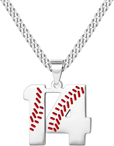 Miniatura 42 de Btysun Collares de béisbol de béisbol número 0-99 dijes de acero inoxidable para hombres, regalos de béisbol, papá, marido, regalo de Navidad